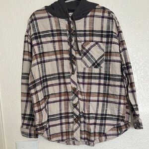 Maurices Plaid Button Down Shirt with Hood